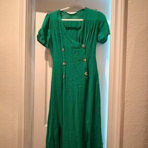 ALL IN FAVOR Double Breasted Midi Dress Green (XS)